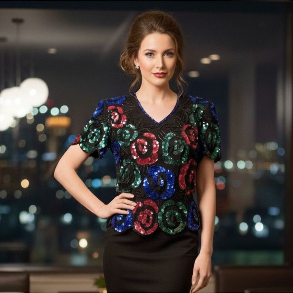 Vintage 1980s 100% Silk Sequin Top – by Stenay